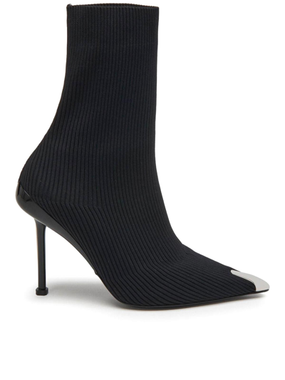 Alexander Mcqueen 90mm Heel Point Toe Slashed Knit Boots In Black