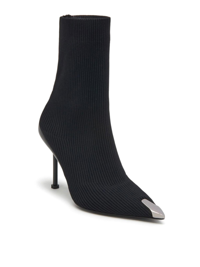 Alexander Mcqueen 90mm Heel Point Toe Slashed Knit Boots In Black