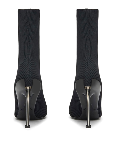Alexander Mcqueen 90mm Heel Point Toe Slashed Knit Boots In Black