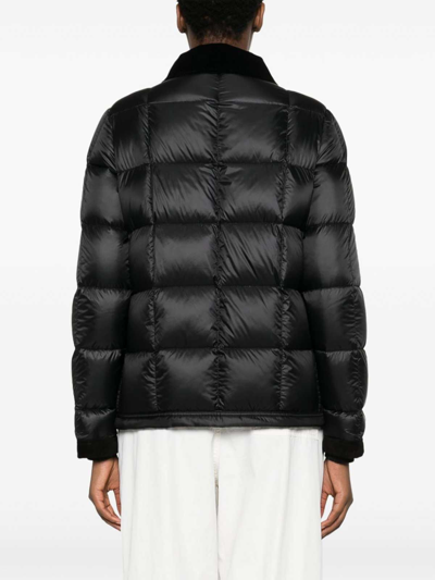 Fay Down Jacket With Corduroy Collar And Suede Trim In Black