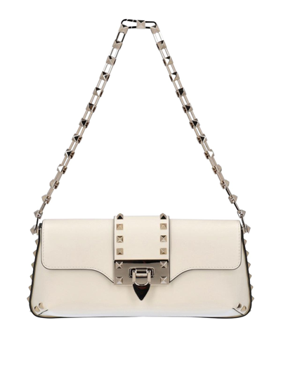 Shop Valentino Rockstud Bag In Brushed Leather In White