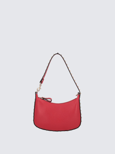 Shop Valentino Rockstud Mini Hobo Bag In Leather In Red