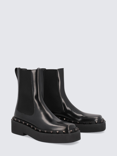 Valentino Black Rockstud M-way Ankle Boots In Black