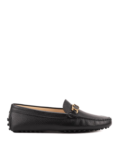 Shop Tod's Leather Moccasin With Logo Plaque In Black