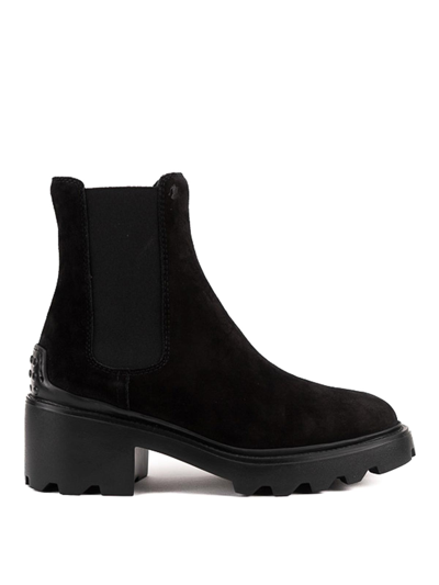 Shop Tod's Suede Chelsea Boots In Black