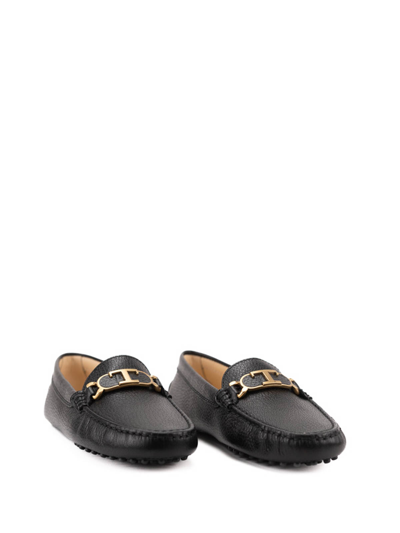 Shop Tod's Leather Moccasin With Logo Plaque In Black