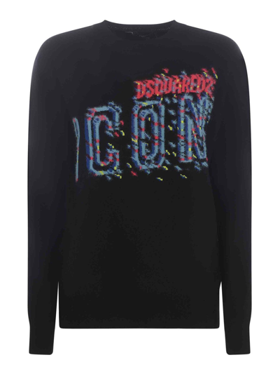 Dsquared2 Intarsia-logo Fine-knit Jumper In Black