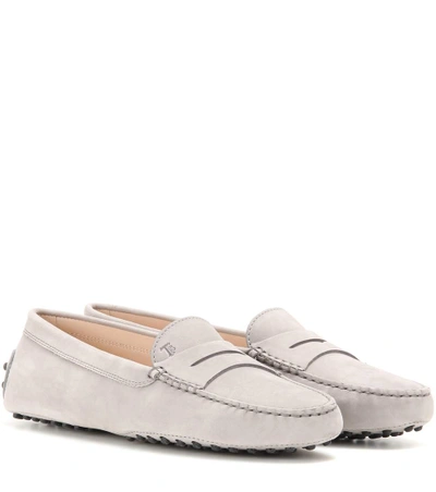 Shop Tod's Gommino Suede Loafers In Grigio