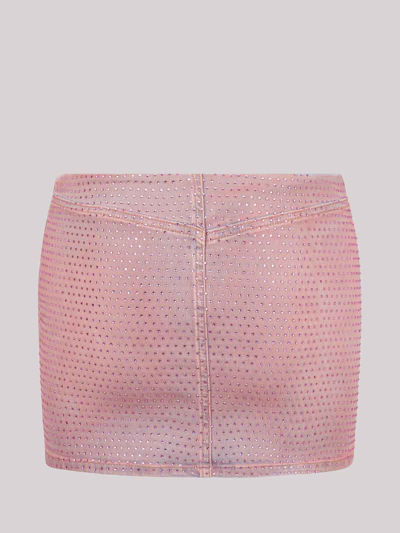 Shop Diesel Denim Skirt With Rhinestones In Pink