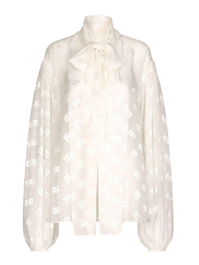 Shop Dolce & Gabbana Devor Pussy-bow Logo Shirt In White