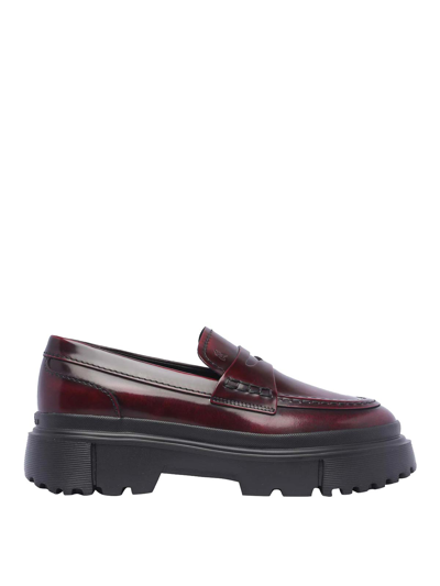 Shop Hogan Loafers In Dark Red