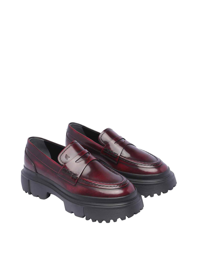 Hogan Bordeaux Leather Tank Moccasin In Dark Red