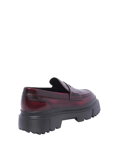 Hogan Bordeaux Leather Tank Moccasin In Dark Red