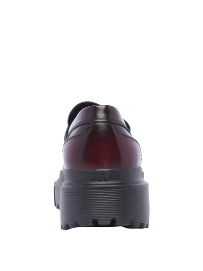 Hogan Bordeaux Leather Tank Moccasin In Dark Red