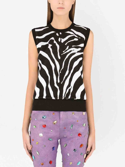 Shop Dolce & Gabbana Zebra Intarsia-knit Vest In Multicolour