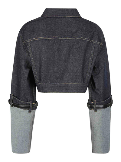 Shop Coperni Cropped Hybrid Denim Jacket In Azul