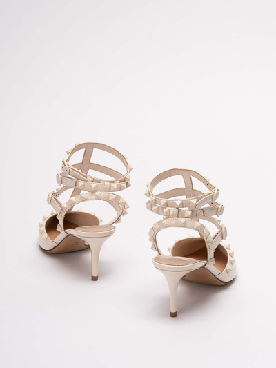 Shop Valentino `rockstud` Leather Ankle Strap Pumps In White