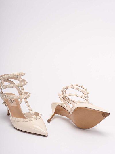 Shop Valentino `rockstud` Leather Ankle Strap Pumps In White