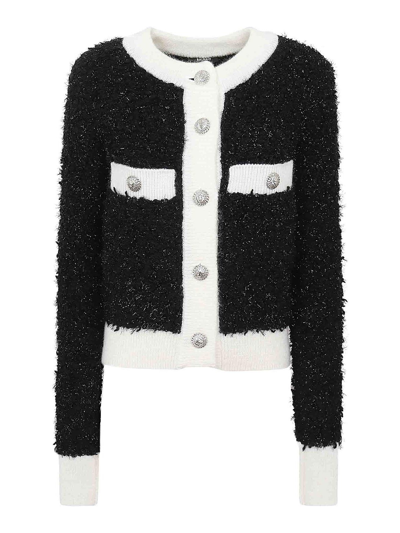 Shop Balmain Buttoned Furry Tweed Cardigan In Nude & Neutrals