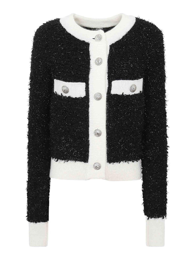Balmain Buttoned Textured Knit Cardigan In Black