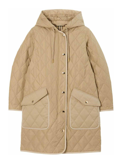 Shop Burberry `roxby A23` Quilted Hooded Coat In Beige