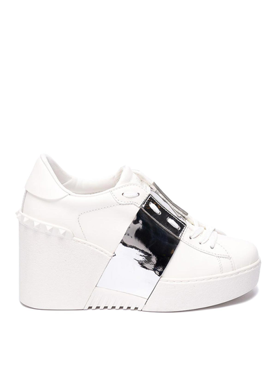 Shop Valentino `open Disco` Leather Sneakers In Beige