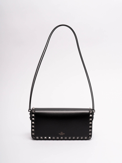 Shop Valentino `rockstud E/w` Leather Shoulder Bag In Black