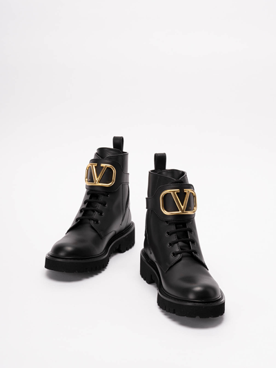 Shop Valentino `vlogo Signature` Leather Boots In Black