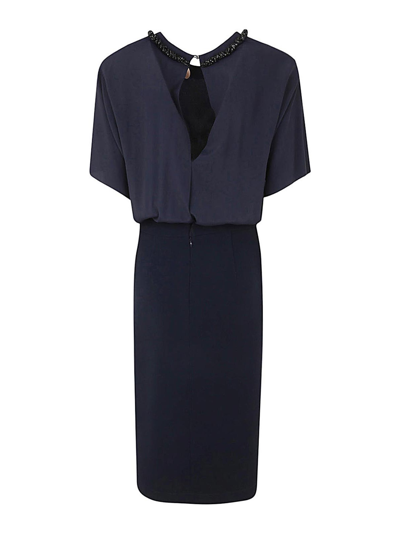 Shop N°21 Midi Dress With Pencil Skirt And Shirt Neck In Blue