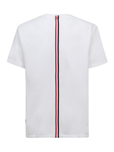 Shop Thom Browne Striped Detail Cotton Polo In White