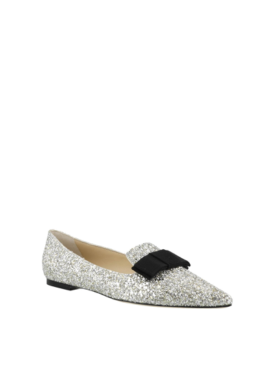 Shop Jimmy Choo Gala Glittered Flats In Silver