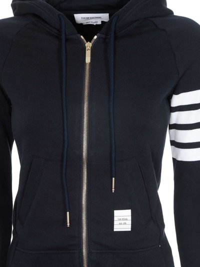 Thom Browne Fitted Blue Zipper Hoodie With Contrasting Stripes In Blue