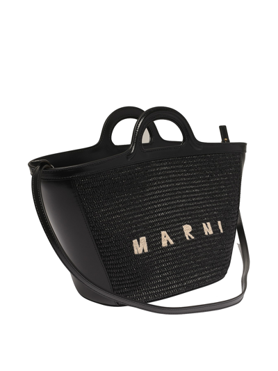 Marni Women Black Leather And Raffia Small Tropicalia Summer Handbag In Black
