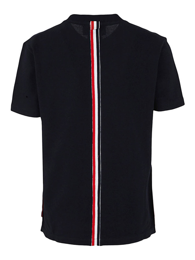 Thom Browne Tricolour Stripe Side Slit Cotton Crewneck T-shirt In Blue
