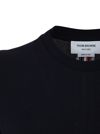 Thom Browne Tricolour Stripe Side Slit Cotton Crewneck T-shirt In Blue