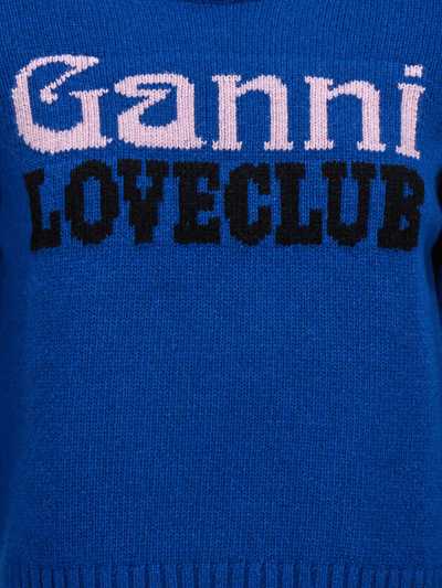 Shop Ganni Wool Blend Sweater With Front Logo In Blue