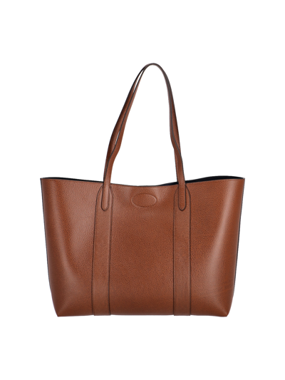Mulberry Structured Pebbled Tote Bag With Double Handles In Brown
