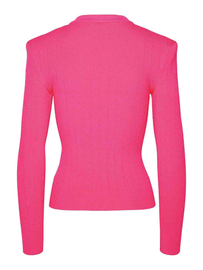 Shop Balmain Button Sweater In Fuchsia