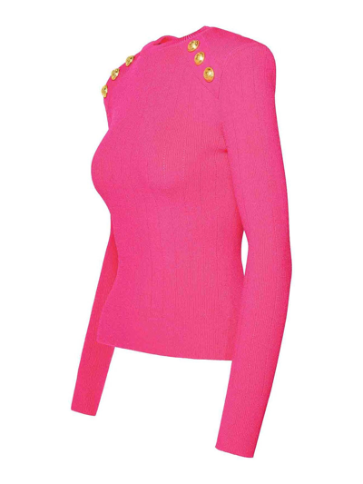Shop Balmain Button Sweater In Fuchsia
