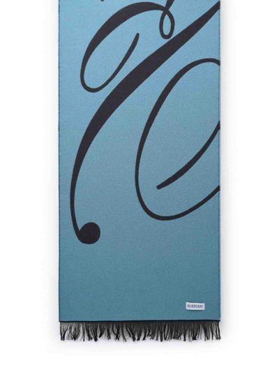 Burberry Bby Script Scarf In Light Blue
