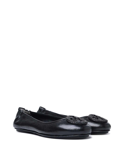 Tory Burch Logo-plaque Leather Ballerina Pumps In Negro