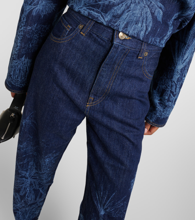 Shop Alanui Jungle Printed High-rise Jeans In Blue