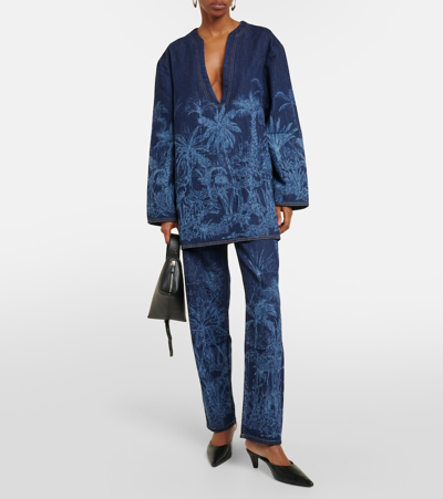 Alanui Jungle Toile De Jouy Straight-leg Jeans In Blue