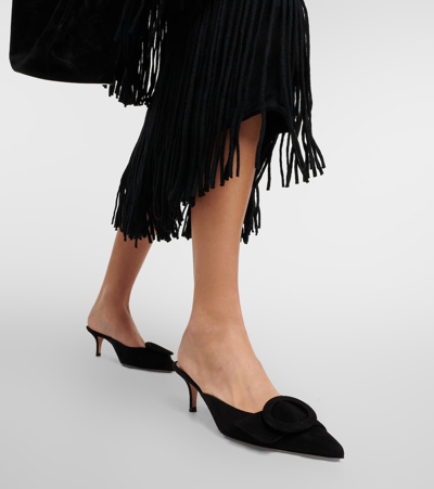 Gianvito Rossi Suede Buckle Point-toe Mules In Black