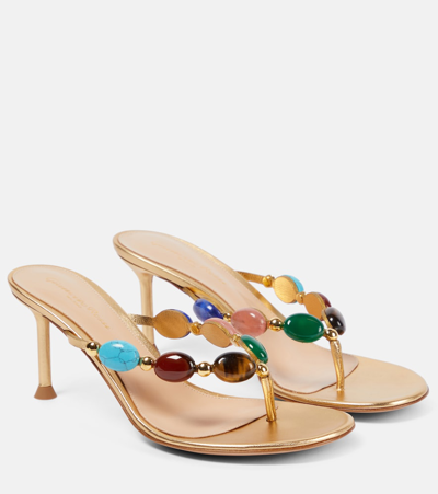 Shop Gianvito Rossi Shanti Embellished Leather Thong Sandals In Multicoloured