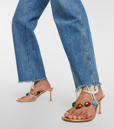 Shop Gianvito Rossi Shanti Embellished Leather Thong Sandals In Multicoloured