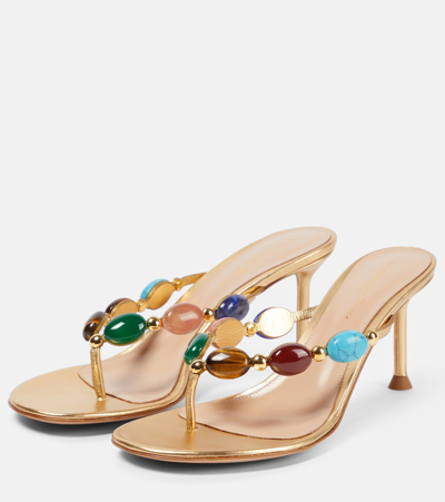 Shop Gianvito Rossi Shanti Embellished Leather Thong Sandals In Multicoloured