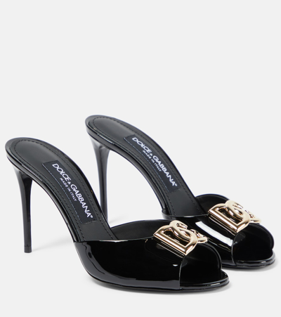 Shop Dolce & Gabbana Dg Patent Leather Mules In Black