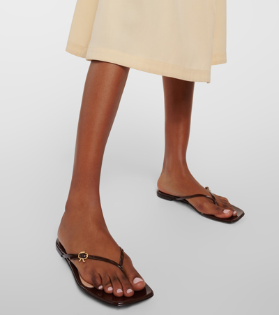 Gianvito Rossi Patent Leather Thong Sandals In Brown