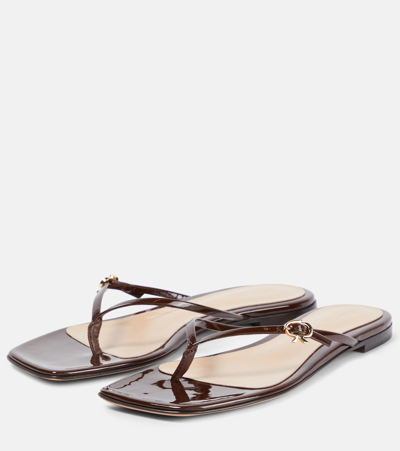 Gianvito Rossi Patent Leather Thong Sandals In Brown